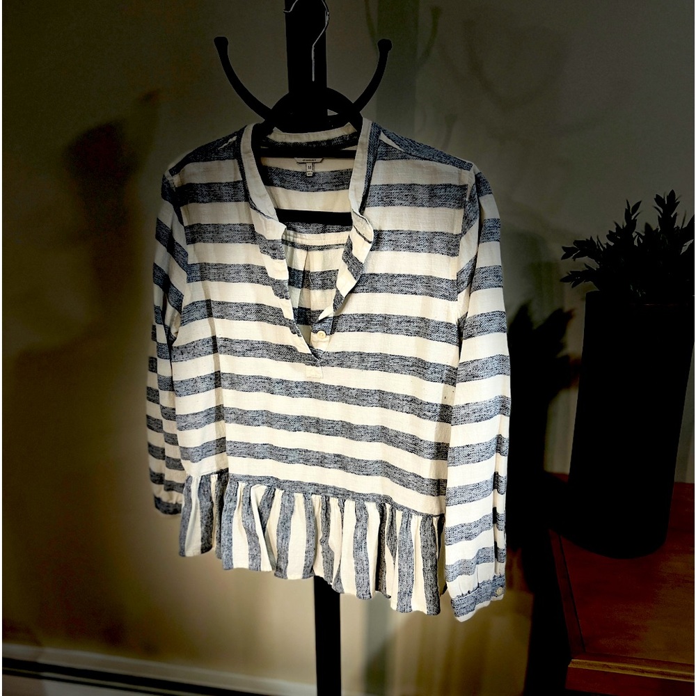 LUCKY BRAND Women's Peplum Top BLUE/CREAM Size MEDIUM